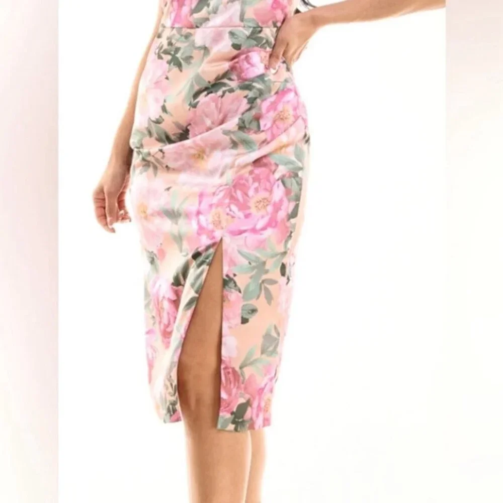 Premier Amour Satin Floral Dress Sz 2 Faux Wrap Front Slit Romantic Fairy Whimsy